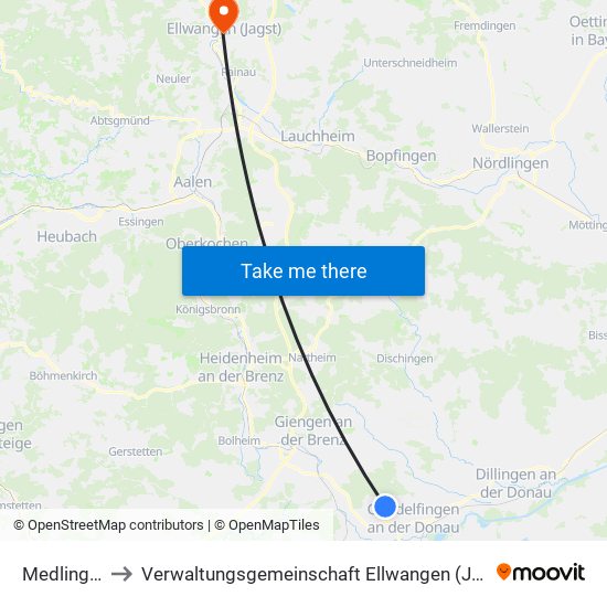Medlingen to Verwaltungsgemeinschaft Ellwangen (Jagst) map