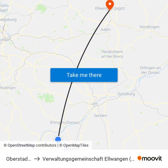 Oberstadion to Verwaltungsgemeinschaft Ellwangen (Jagst) map