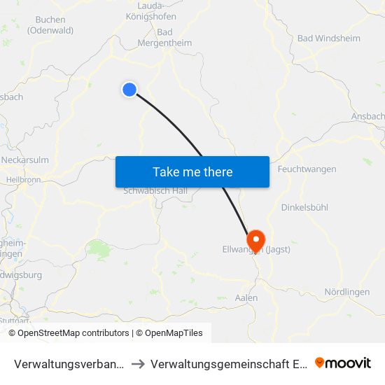 Verwaltungsverband Krautheim to Verwaltungsgemeinschaft Ellwangen (Jagst) map