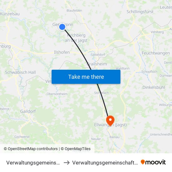 Verwaltungsgemeinschaft Gerabronn to Verwaltungsgemeinschaft Ellwangen (Jagst) map
