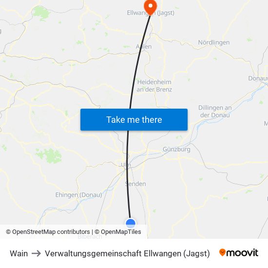 Wain to Verwaltungsgemeinschaft Ellwangen (Jagst) map