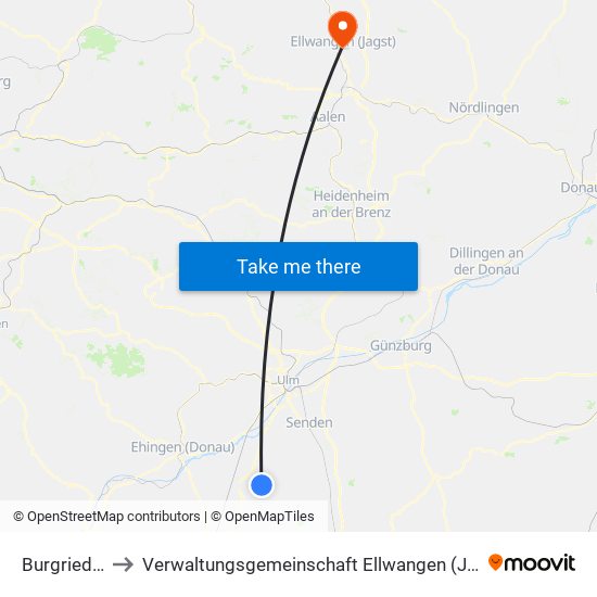 Burgrieden to Verwaltungsgemeinschaft Ellwangen (Jagst) map