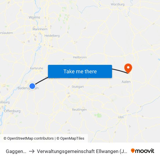 Gaggenau to Verwaltungsgemeinschaft Ellwangen (Jagst) map