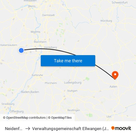 Neidenfels to Verwaltungsgemeinschaft Ellwangen (Jagst) map