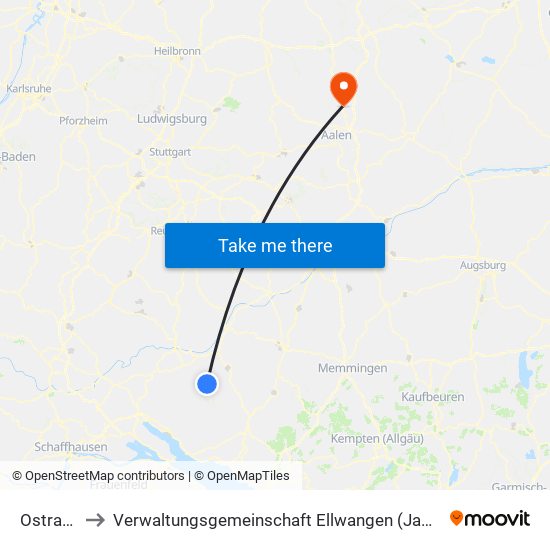 Ostrach to Verwaltungsgemeinschaft Ellwangen (Jagst) map