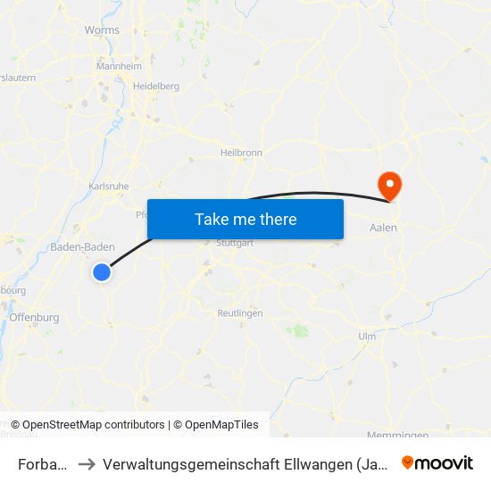 Forbach to Verwaltungsgemeinschaft Ellwangen (Jagst) map