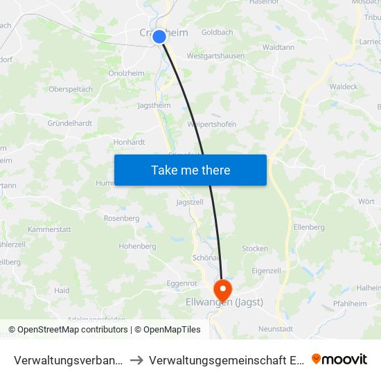 Verwaltungsverband Crailsheim to Verwaltungsgemeinschaft Ellwangen (Jagst) map