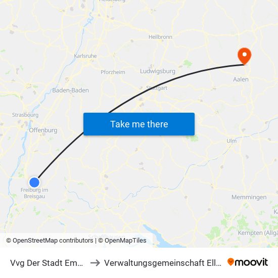 Vvg Der Stadt Emmendingen to Verwaltungsgemeinschaft Ellwangen (Jagst) map