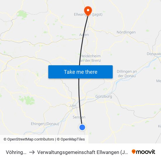 Vöhringen to Verwaltungsgemeinschaft Ellwangen (Jagst) map