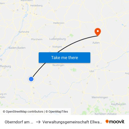 Oberndorf am Neckar to Verwaltungsgemeinschaft Ellwangen (Jagst) map