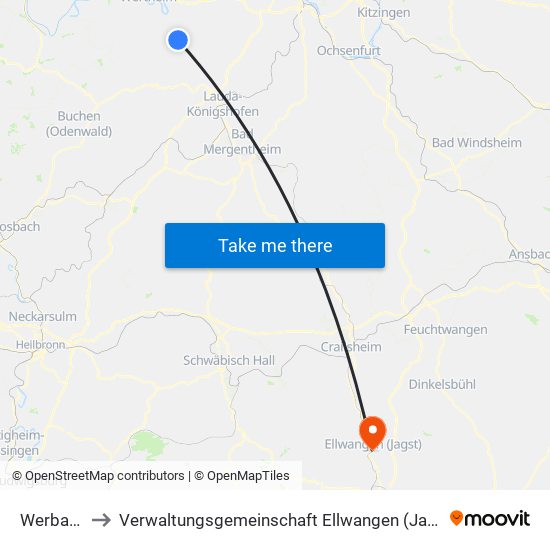 Werbach to Verwaltungsgemeinschaft Ellwangen (Jagst) map