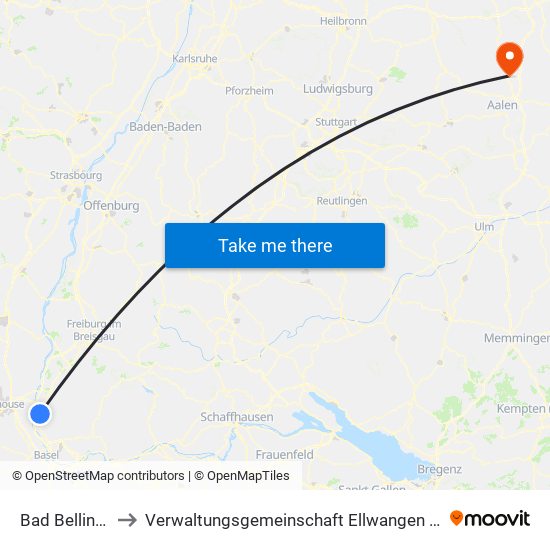 Bad Bellingen to Verwaltungsgemeinschaft Ellwangen (Jagst) map