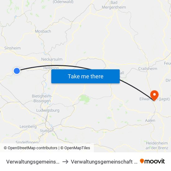 Verwaltungsgemeinschaft Eppingen to Verwaltungsgemeinschaft Ellwangen (Jagst) map