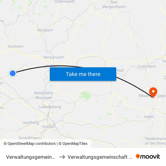 Verwaltungsgemeinschaft Sulzfeld to Verwaltungsgemeinschaft Ellwangen (Jagst) map