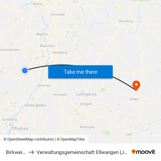 Birkweiler to Verwaltungsgemeinschaft Ellwangen (Jagst) map