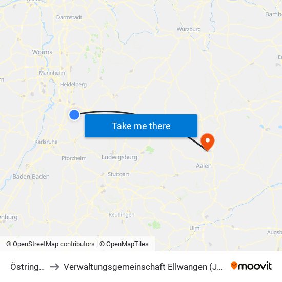 Östringen to Verwaltungsgemeinschaft Ellwangen (Jagst) map