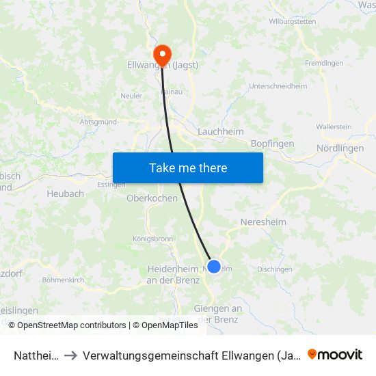 Nattheim to Verwaltungsgemeinschaft Ellwangen (Jagst) map