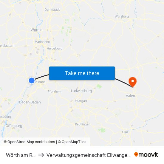 Wörth am Rhein to Verwaltungsgemeinschaft Ellwangen (Jagst) map