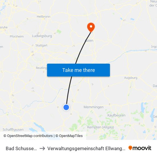 Bad Schussenried to Verwaltungsgemeinschaft Ellwangen (Jagst) map