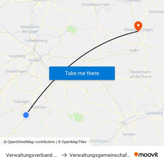 Verwaltungsverband Steinlach-Wiesaz to Verwaltungsgemeinschaft Ellwangen (Jagst) map
