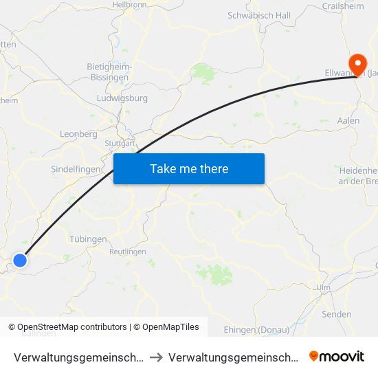 Verwaltungsgemeinschaft Horb am Neckar to Verwaltungsgemeinschaft Ellwangen (Jagst) map