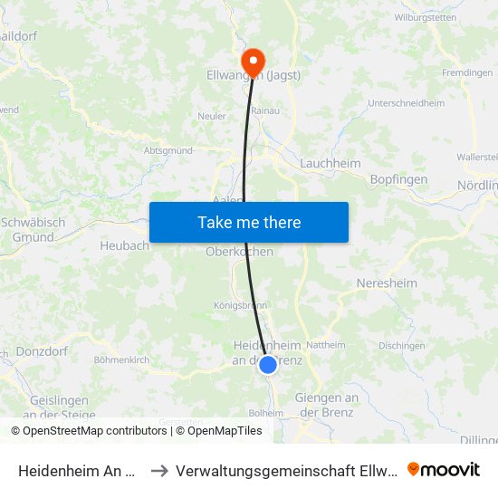 Heidenheim An Der Brenz to Verwaltungsgemeinschaft Ellwangen (Jagst) map