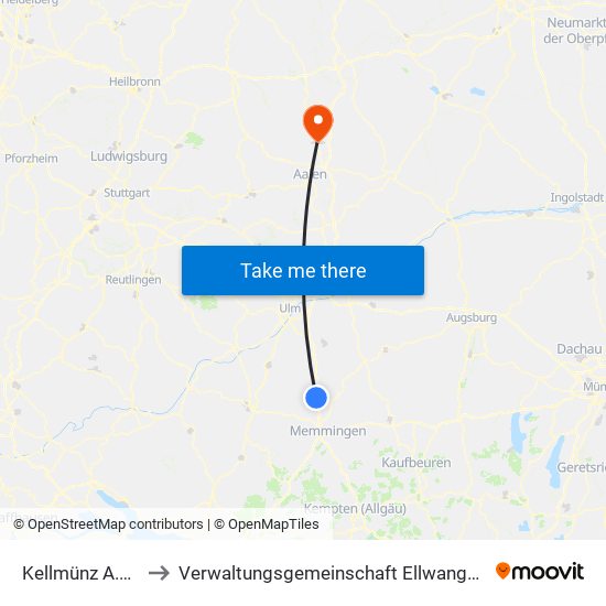 Kellmünz A.D.Iller to Verwaltungsgemeinschaft Ellwangen (Jagst) map