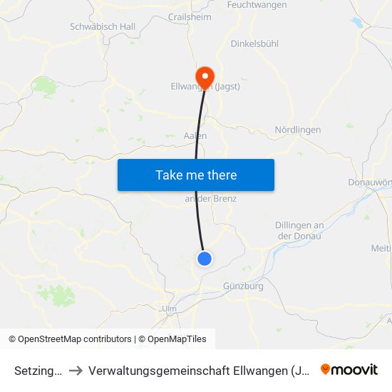 Setzingen to Verwaltungsgemeinschaft Ellwangen (Jagst) map