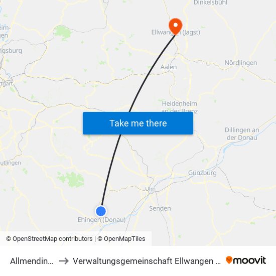 Allmendingen to Verwaltungsgemeinschaft Ellwangen (Jagst) map