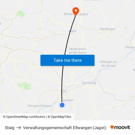 Staig to Verwaltungsgemeinschaft Ellwangen (Jagst) map