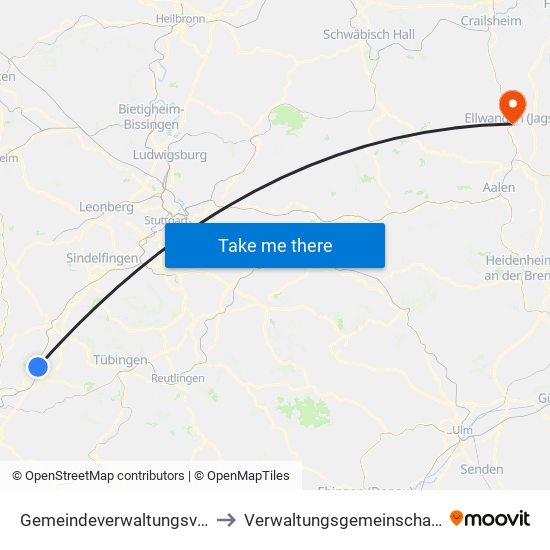 Gemeindeverwaltungsverband Oberes Gäu to Verwaltungsgemeinschaft Ellwangen (Jagst) map