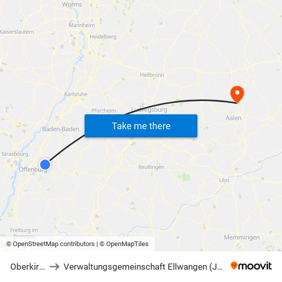 Oberkirch to Verwaltungsgemeinschaft Ellwangen (Jagst) map