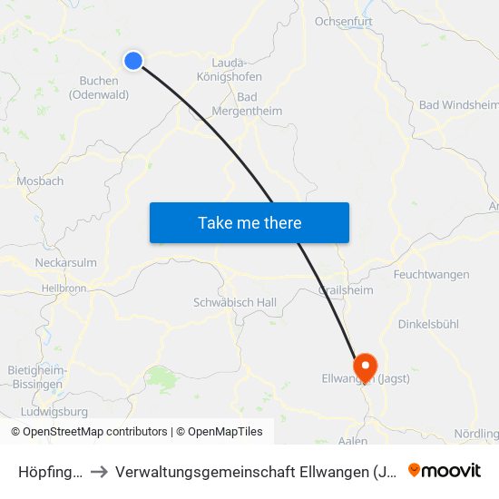 Höpfingen to Verwaltungsgemeinschaft Ellwangen (Jagst) map