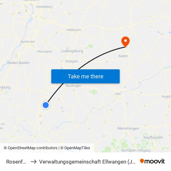 Rosenfeld to Verwaltungsgemeinschaft Ellwangen (Jagst) map