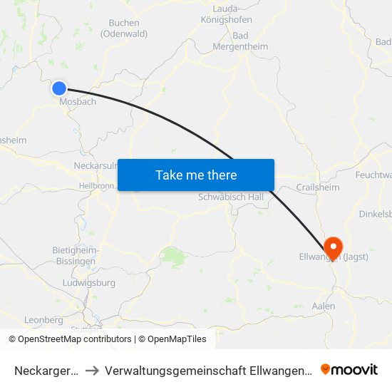 Neckargerach to Verwaltungsgemeinschaft Ellwangen (Jagst) map