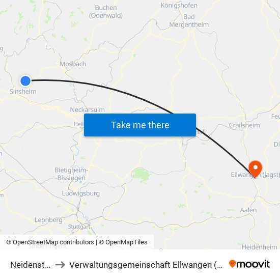Neidenstein to Verwaltungsgemeinschaft Ellwangen (Jagst) map