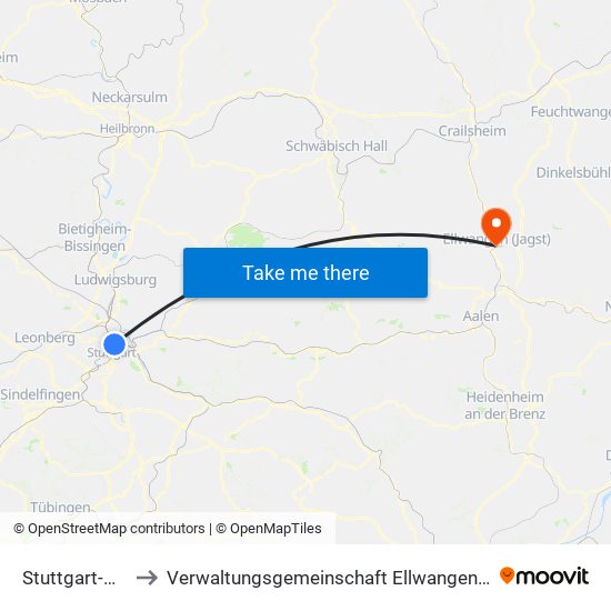 Stuttgart-Nord to Verwaltungsgemeinschaft Ellwangen (Jagst) map