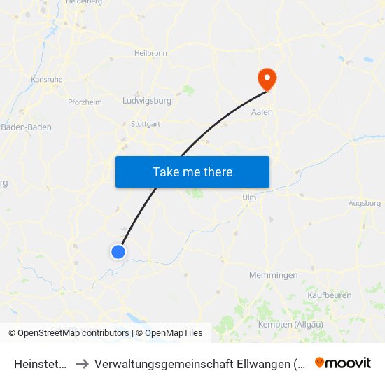 Heinstetten to Verwaltungsgemeinschaft Ellwangen (Jagst) map