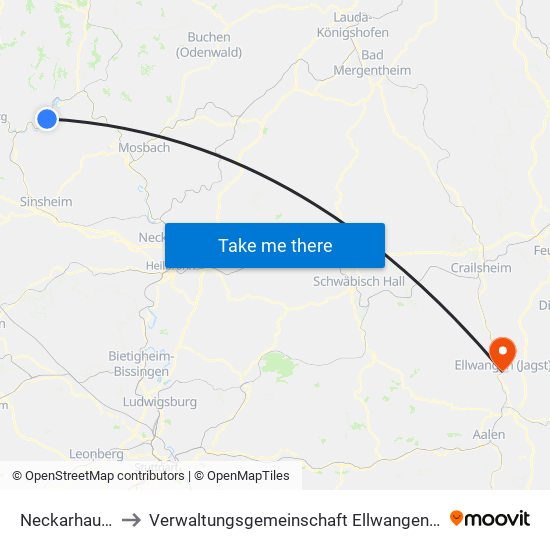 Neckarhausen to Verwaltungsgemeinschaft Ellwangen (Jagst) map