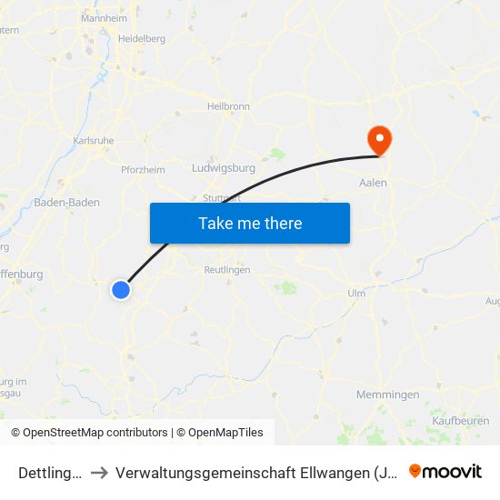 Dettlingen to Verwaltungsgemeinschaft Ellwangen (Jagst) map