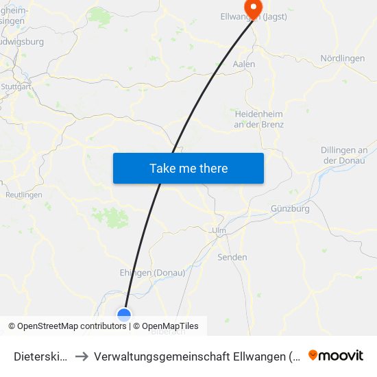 Dieterskirch to Verwaltungsgemeinschaft Ellwangen (Jagst) map