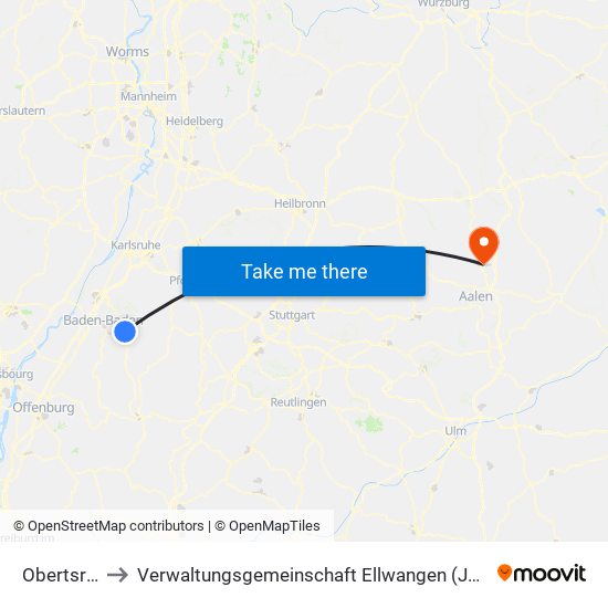 Obertsrot to Verwaltungsgemeinschaft Ellwangen (Jagst) map