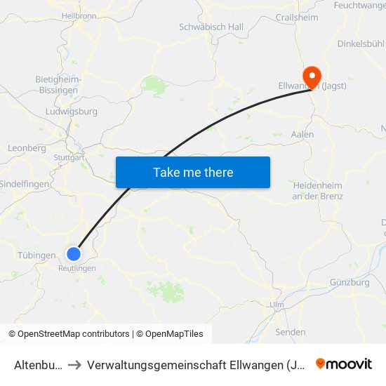 Altenburg to Verwaltungsgemeinschaft Ellwangen (Jagst) map