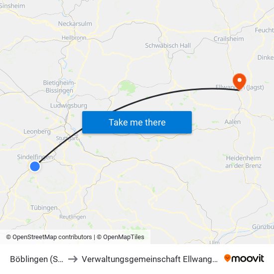 Böblingen (Stadt) to Verwaltungsgemeinschaft Ellwangen (Jagst) map