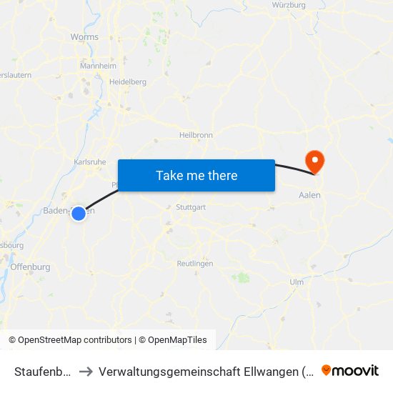 Staufenberg to Verwaltungsgemeinschaft Ellwangen (Jagst) map