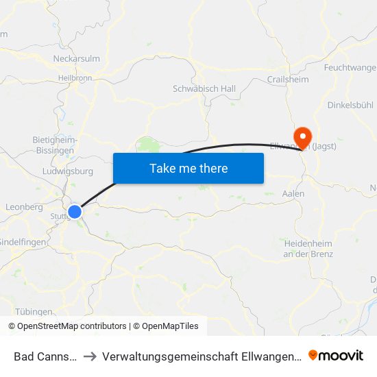 Bad Cannstatt to Verwaltungsgemeinschaft Ellwangen (Jagst) map