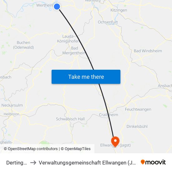 Dertingen to Verwaltungsgemeinschaft Ellwangen (Jagst) map