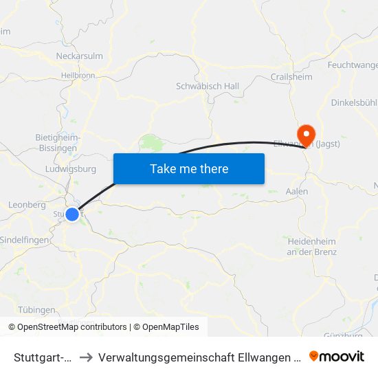 Stuttgart-Ost to Verwaltungsgemeinschaft Ellwangen (Jagst) map