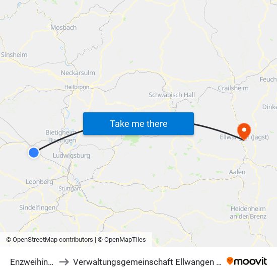 Enzweihingen to Verwaltungsgemeinschaft Ellwangen (Jagst) map