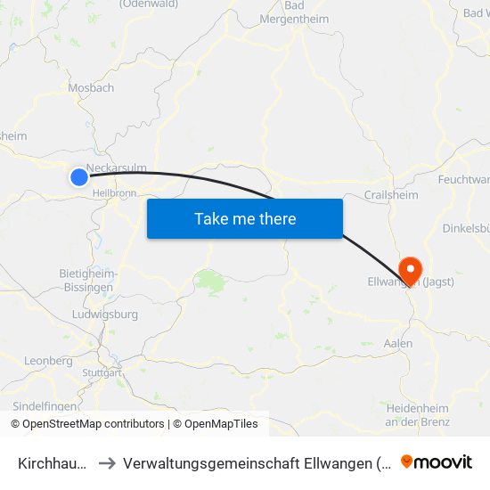 Kirchhausen to Verwaltungsgemeinschaft Ellwangen (Jagst) map
